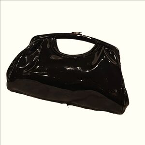 Ann Taylor Loft patton leather clasp closure clutch black